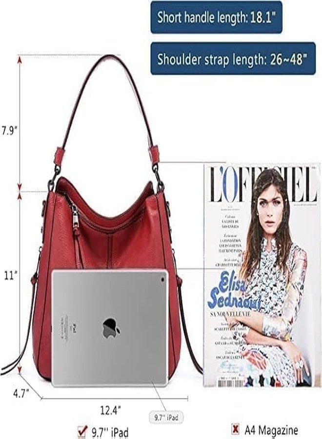 LACOSSI Faux Leather Women Handbags Shoulder Hobo Bag Purse With Long StrapTote Bags for Women For Office Use and Work(Fits up to 12.9" Tablet/15.6") (Red) - Image 4